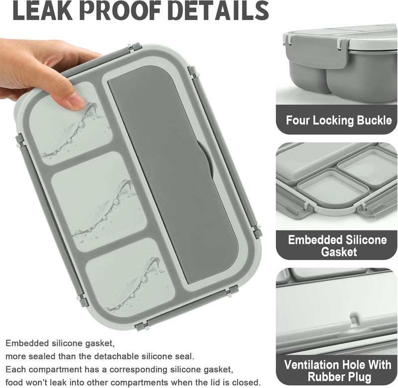 shell and turtle Bento Box Adult Lunch Box, Lunch Containers for Kids Girls Boys with 4 Compartments, Lunchable Food Container with Utensils, Sauce Jar, Muffin Liners, 40 Oz/5 Cup, Microwave & Dishwasher Safe, Gray - Image 4